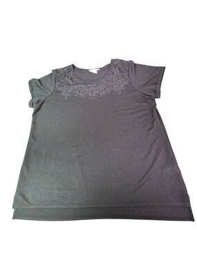 C. Wonder Gray Short Sleeve Charcoal Grey with Embroidered Neck